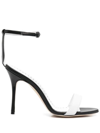 Manolo Blahnik Chatra 105mm Heel Leather Sandals In White