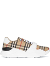 Burberry Beige And White Low Top Sneakers With Vintage Check Print And Rubber Sole In Canvas And Leather Man In Multicolour