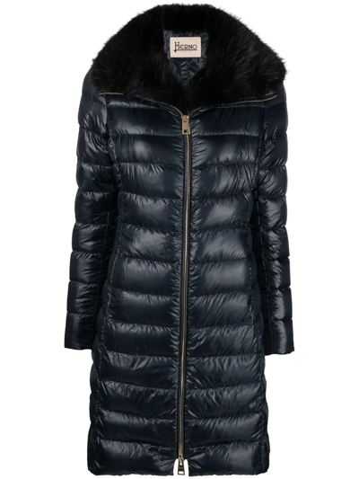 Herno Faux-fur Collar Down-feather Coat In Black