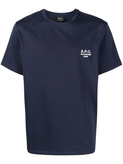 Apc Logo-print Short-sleeve T-shirt In Blue