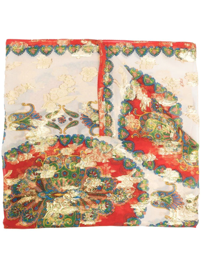 Etro Neutral Paisley Print Silk Scarf In Red