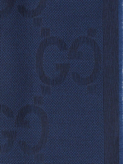 Gucci Wool-silk Gg Jacquard Scarf In Blue