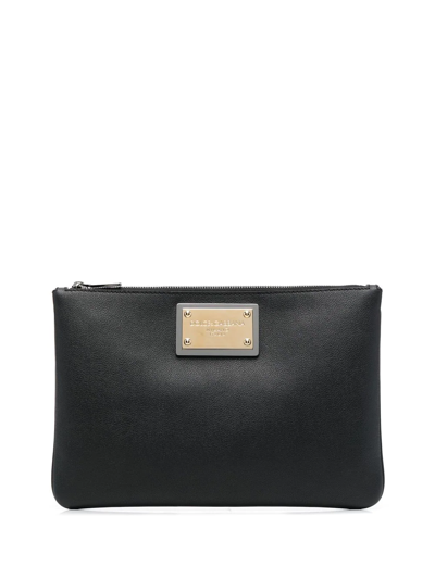 Dolce & Gabbana Black Leather Clutch Bag With Logo Plaque