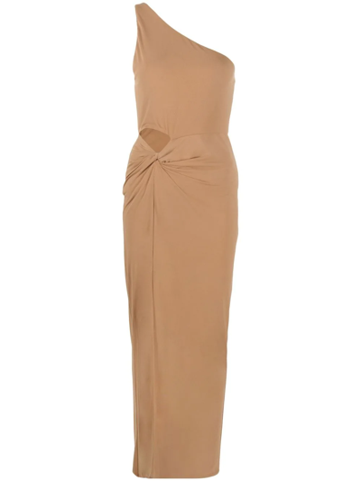 Alice And Olivia One-shoulder Slit-detail Dress In Brown