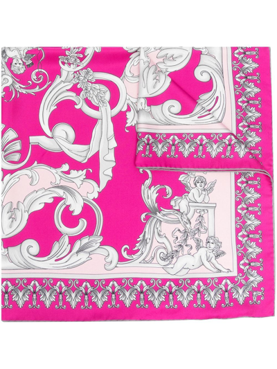 Versace Baroque Patterned Foulard 70x70 In Fuxia English Rose