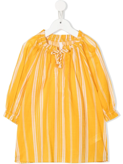 Zimmermann Kids' Anneke Floral Print Smocked Cotton Top In Marigold Stripe