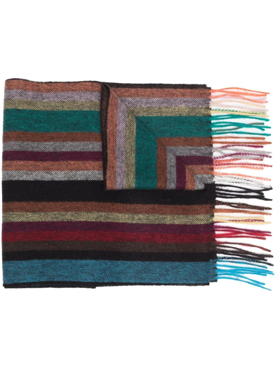 Paul Smith Fringed Striped Wool And Cashmere-blend Scarf In Multicolor