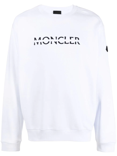 Moncler Logo-embroidered Cotton-jersey Sweatshirt In White