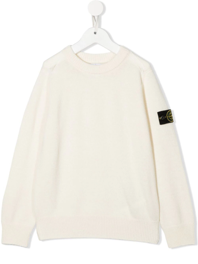 Stone Island Junior Knitted Logo-patch Jumper In Nude