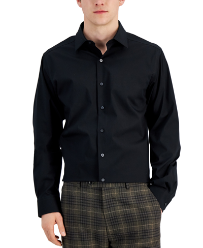 Alfani Men's Slim Fit 2-way Stretch Stain Resistant Dress Shirt, Created For Macy's In Deep Black