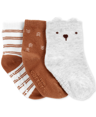 Carter's Baby Neutral 3-pack Bear Socks In White/brown