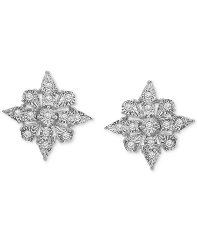 Macy's Diamond Cluster Stud Earrings (1/10 Ct. T.w.) In Sterling Silver, Created For