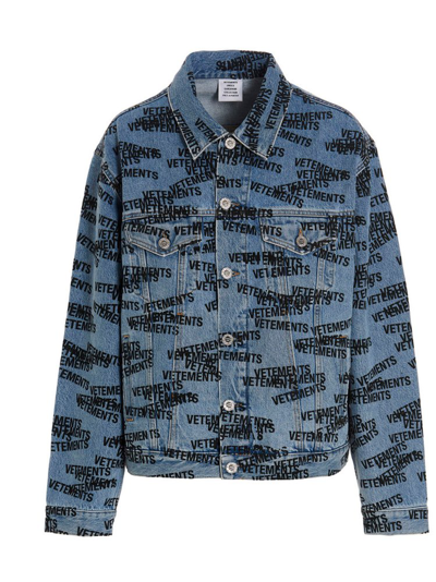 Vetements All Over Logo Denim Jacket In Azzurro