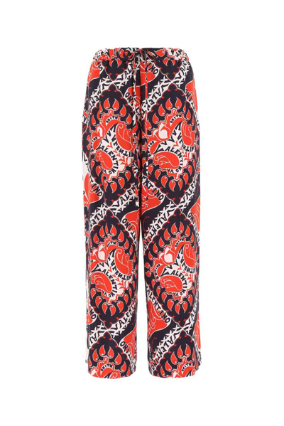 Valentino Red And Navy Manifesto Bandana Print Silk Trousers