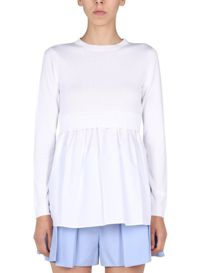 Patou Ruched Detail Crewneck Top In White