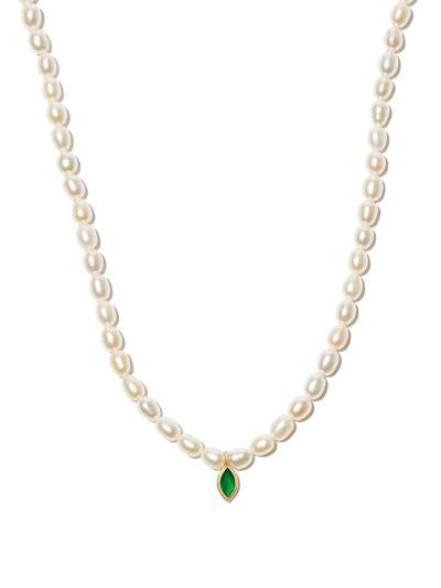 Loren Stewart 14kt Yellow Gold Marquise Pearl Necklace In White