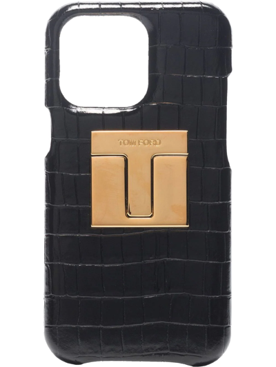 Tom Ford Crocodile-embossed Leather Iphone 12 Case In Black