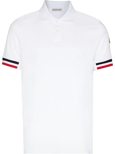 Moncler Stripe-trim Cotton Polo Shirt In White