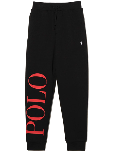 Ralph Lauren Kids' Polo Pony Cotton Track Trousers In Black