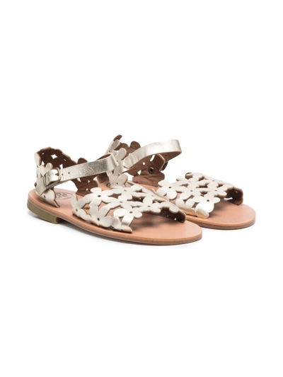 Pèpè Kids' Julie Floral Cut-out Sandals In Gold