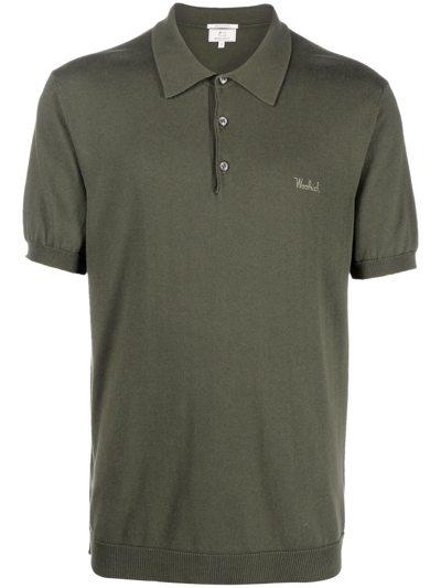 Woolrich Logo-embroidered Knitted Polo Shirt In Outdoor Green