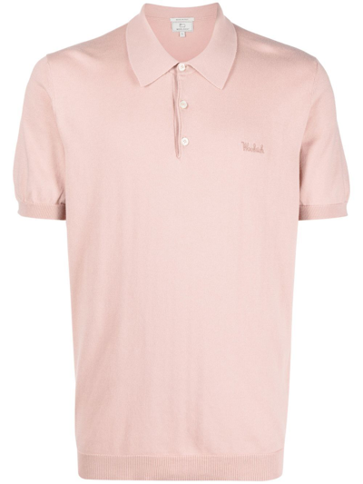 Woolrich Logo-embroidered Knitted Polo Shirt In Pink