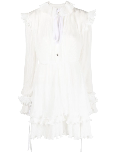 Philipp Plein Ruffled Plissé Midi Dress In White