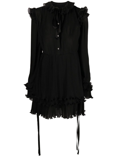 Philipp Plein Ruffled Plissé Midi Dress In Black