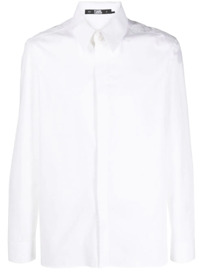 Karl Lagerfeld Textured Jacquard Cotton Button-up Shirt In White