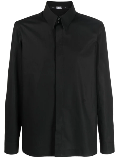 Karl Lagerfeld Collared Poplin Shirt In Black