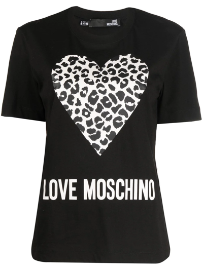Love Moschino T-shirt With Animalier Heart In Black