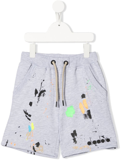 Diadora Junior Kids' Paint-splatter Cotton Shorts In Grey