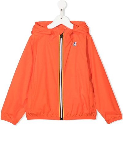 K-way Kids' Logo-patch Zip-up Hooded Jacket In Orange