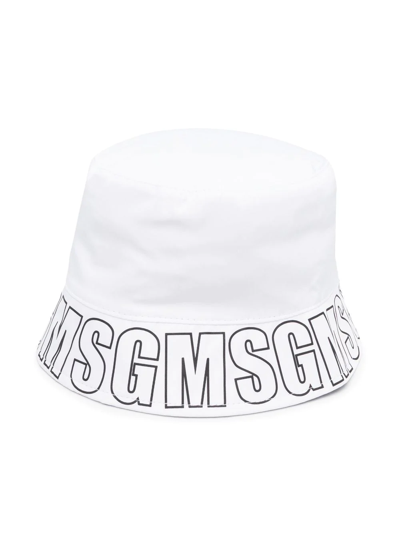 Msgm Kids' Rubber Logo Bucket Hat In White