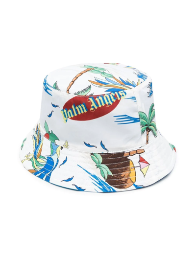 Palm Angels Kids' Floral Bucket Hat In White