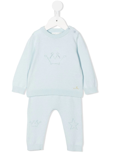 Marie-chantal Perforated-detail Two-piece Babygrow Set In Blue