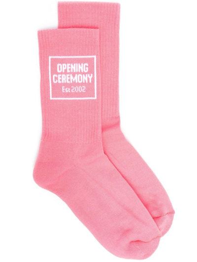 Opening Ceremony Logo Intarsia-knit Ribbed Ankle Socks In Pink