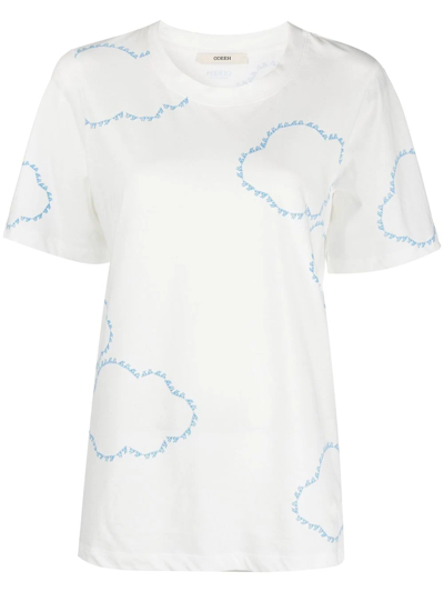 Odeeh Cloud-print Cotton T-shirt In White