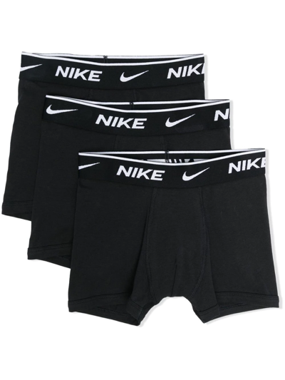 Nike Kids' Swoosh Pack Of Three Boxer Briefs In Black