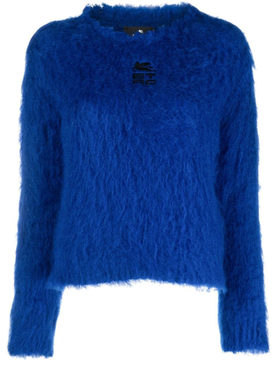 Etro Embroidered-logo Long-sleeve Jumper In Blue