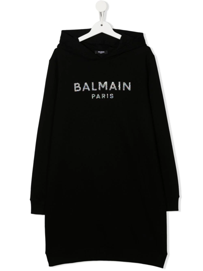 Balmain Teen Logo-print Hoodie Dress In Black