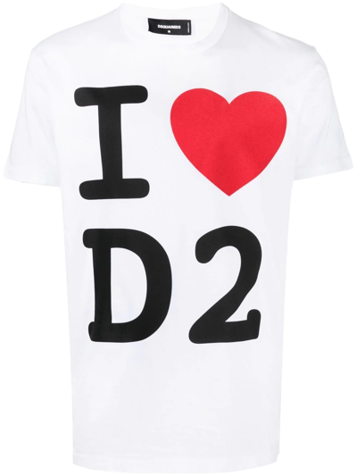 Dsquared2 'i Love D2' Cool Graphic-print T-shirt In Bianco