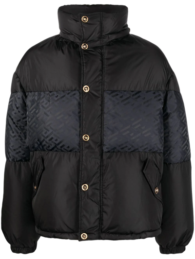 Versace Brand-print Padded Regular-fit Shell-down Jacket In Nero