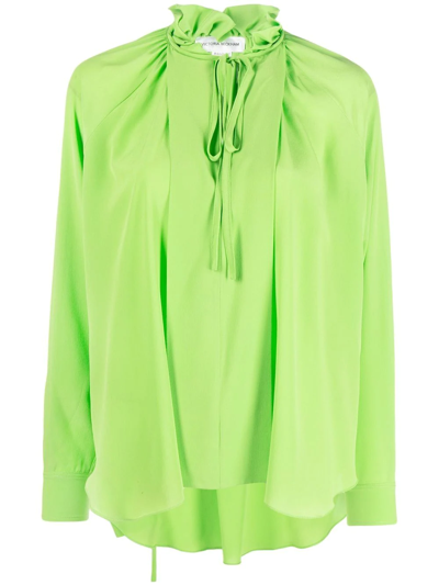 Victoria Beckham Gathered-detail Long-sleeve Blouse In Green