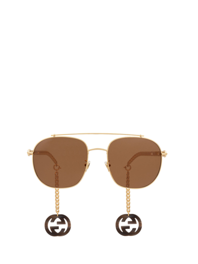 Gucci Gg0727s Gold Unisex Sunglasses