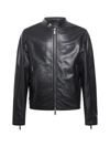Dsquared2 Men Black Biker Jacket With Mandarin Collar And Waist Straps In Leather Man In Black