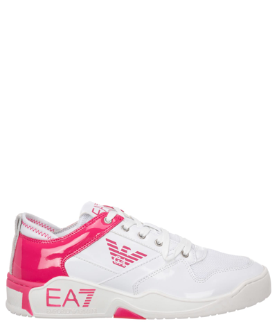 Ea7 Sneakers In White - Rasperry Sorbet