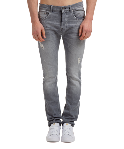 Les Hommes Distressed Fitted Jeans In Grey