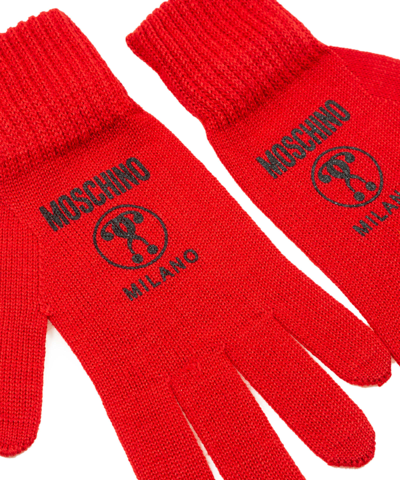 Moschino Double Question Mark Wool Gloves In Red | ModeSens