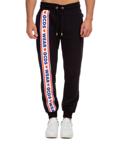 Gcds Jogging Pants With Cute Tape Logo Band In Black